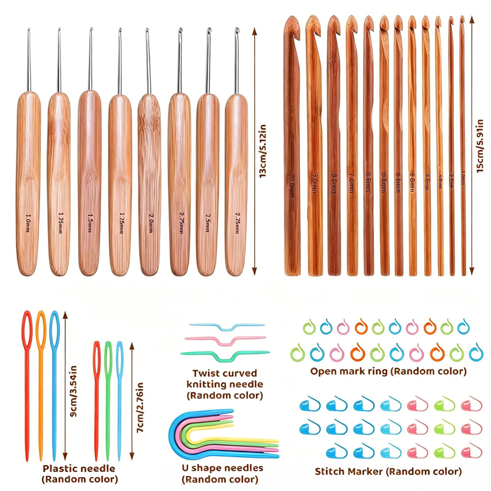 74pcs Bamboo Crochet Hooks Set - Tool Set recension och pris